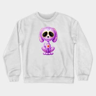 Purple Zombie Sugar Skull Puppy Dog Crewneck Sweatshirt